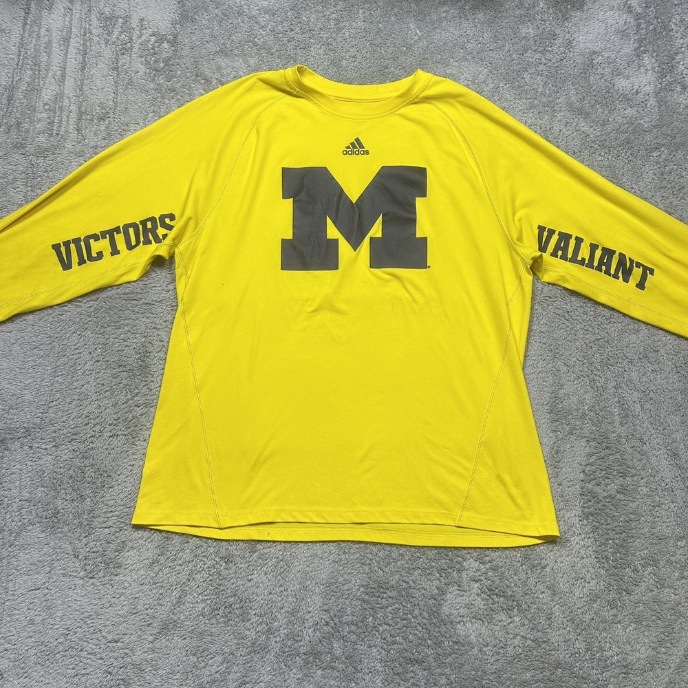 Adidas MICHIGAN Wolverines Climalite Long Sleeve Shirt Mens L Yellow Valiant Vic